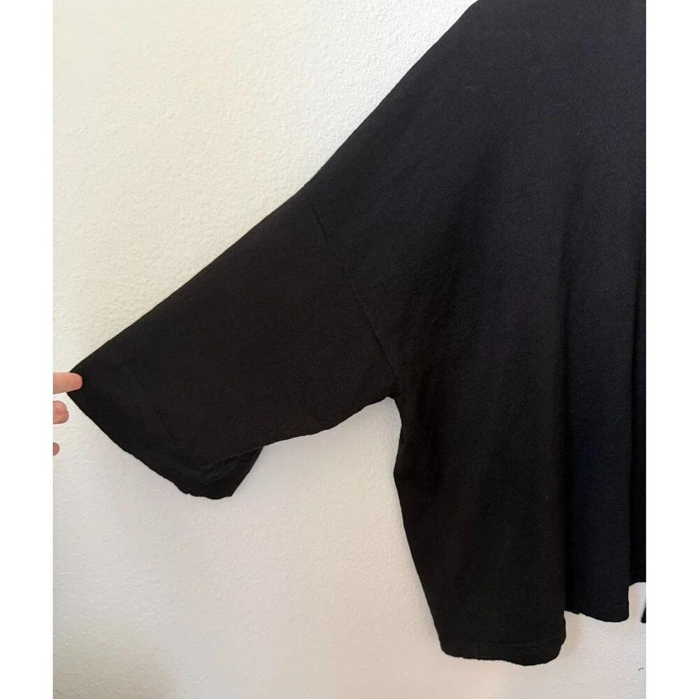 Eileen Fisher Sweater Womens L/XL Black Linen Blend Kimono Cardigan Open Pockets - Picture 6 of 6